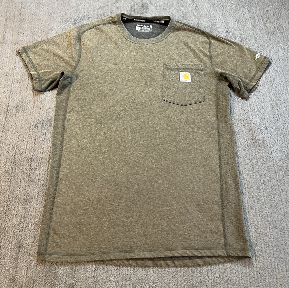 Men’s Carhartt Force Relaxed Fit Pocket T-Shirt Size Small Green Heather